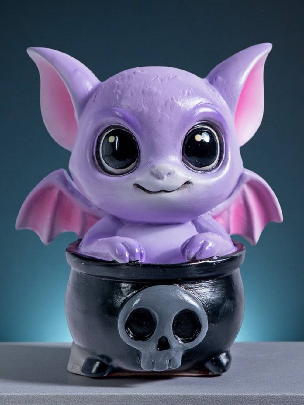 Purple Bat Figurine with Pink Wings - Cute Cauldron Companion
